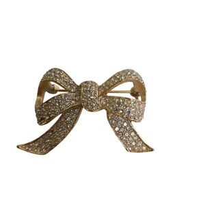 Vintage Rhinestone Crystal Bow Stamped 1734 1.5"x1"
